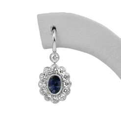 18ct White Gold Sapphire and Diamond Daisy Drop Earrings