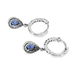 18ct White Gold Sapphire and Diamond Pear Shaped Halo Earrings