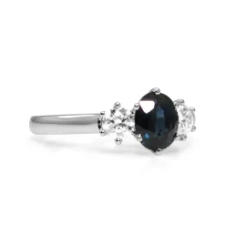 18ct White Gold Sapphire and Diamond 3 Stone Ring