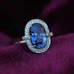 18ct White Gold Sapphire and Diamond Deco Style Ring
