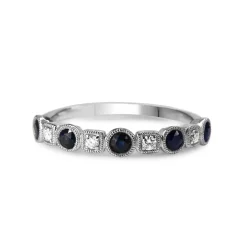 9ct White Gold Sapphire and Diamond Band Ring