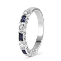 9ct White Gold Sapphire and Diamond Deco Style Band Ring