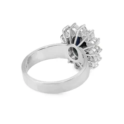 18ct White Gold Sapphire and Diamond Halo Cluster Ring