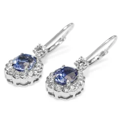 18ct White Gold Sapphire and Diamond Daisy Style Drop Earrings