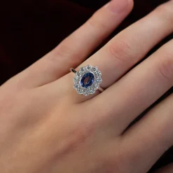 18ct White Gold Sapphire and Diamond Daisy Ring