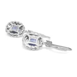 18ct White Gold Sapphire and Diamond Daisy Style Drop Earrings