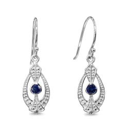 9ct White Gold Sapphire Art Deco Style Earrings