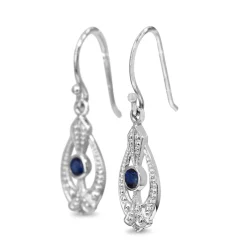 9ct White Gold Sapphire Art Deco Style Earrings