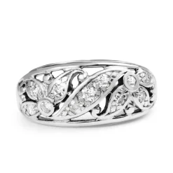 18ct White Gold Single Cut Diamond Floral Ring
