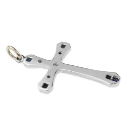 9ct White Gold Single Cut White and Yellow Diamond and Sapphire Cross Necklace