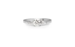 18ct White Gold Solitaire and Baguette Diamond Ring