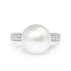18ct White Gold South Sea 11mm Pearl and Diamond Ring
