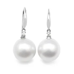 18ct White Gold South Sea 14.5mm Pearl and Diamond Earrings