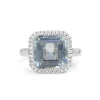 18ct White Gold Square Aquamarine and Diamond Halo Ring