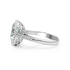 18ct White Gold Square Aquamarine and Diamond Halo Ring