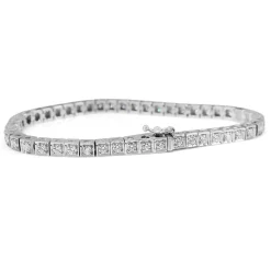 14ct White Gold Square Set Diamond Tennis Bracelet