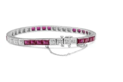 14ct White Gold Synthetic Ruby and Diamond Bracelet
