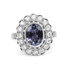 18ct White Gold Tanzanite and Diamond Daisy Ring