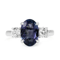 18ct White Gold Tanzanite and Diamond 3 Stone Diamond Ring