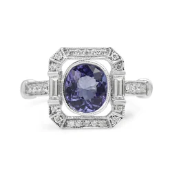 18ct White Gold Tanzanite and Diamond Deco Style Ring