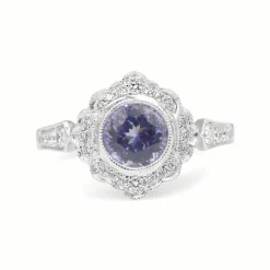 18ct White Gold Tanzanite and Diamond Daisy Style Ring