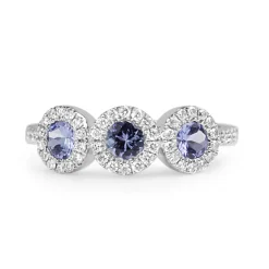 9ct White Gold Tanzanite and Diamond Triple Halo Ring