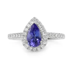 18ct White Gold Tanzanite and Diamond Pear Halo Ring