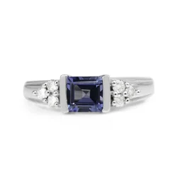 9ct White Gold Tanzanite and Diamond East West Ring