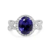 18ct White Gold Tanzanite and Diamond Halo and Twist Ring