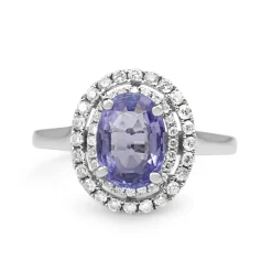 18ct White Gold Tanzanite and Double Halo Diamond Ring