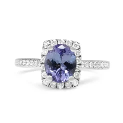 18ct White Gold Tanzanite and Diamond Halo Ring