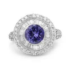14ct White Gold Tanzanite and Diamond Cluster Ring