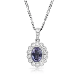 18ct White Gold Tanzanite and Diamond Daisy Pendant