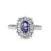 14ct White Gold Tanzanite and Baguette Diamond Halo Ring