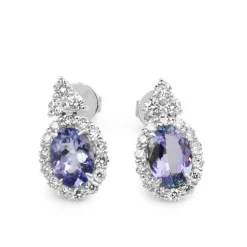 18ct White Gold Tanzanite and Diamond Halo Earrings