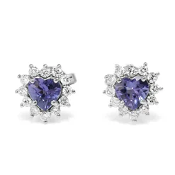 18ct White Gold Tanzanite and Diamond Heart Halo Earrings