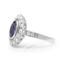 18ct White Gold Tanzanite and Diamond Daisy Ring