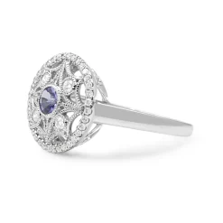 9ct White Gold Tanzanite and Diamond Cluster Ring