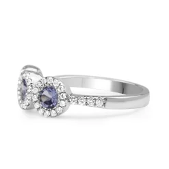 9ct White Gold Tanzanite and Diamond Triple Halo Ring