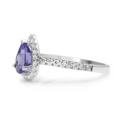 18ct White Gold Tanzanite and Diamond Pear Halo Ring