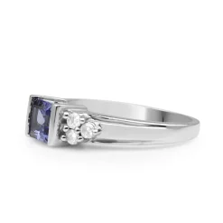 9ct White Gold Tanzanite and Diamond East West Ring