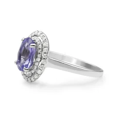 18ct White Gold Tanzanite and Double Halo Diamond Ring
