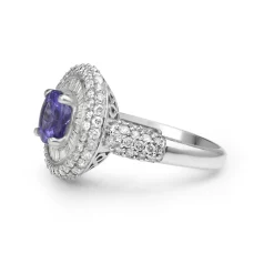 14ct White Gold Tanzanite and Diamond Cluster Ring