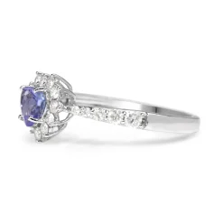 18ct White Gold Tanzanite and Diamond Heart Halo Ring