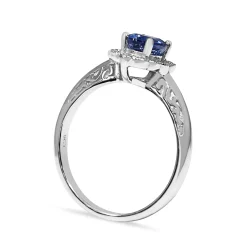 9ct White Gold Tanzanite and Diamond Daisy Halo Style Ring
