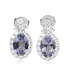 18ct White Gold Tanzanite and Diamond Halo Earrings