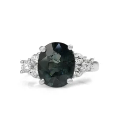 18ct White Gold Teal Sapphire and Diamond Ring