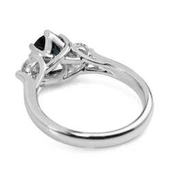 18ct White Gold Teal Sapphire and Diamond 3 Stone Ring