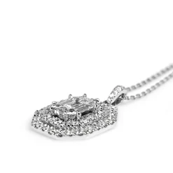 14ct White Gold Tension Set Diamond Halo Necklace