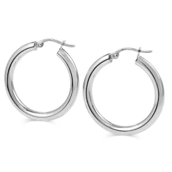 9ct White Gold Thick 27mm Hoop Earrings